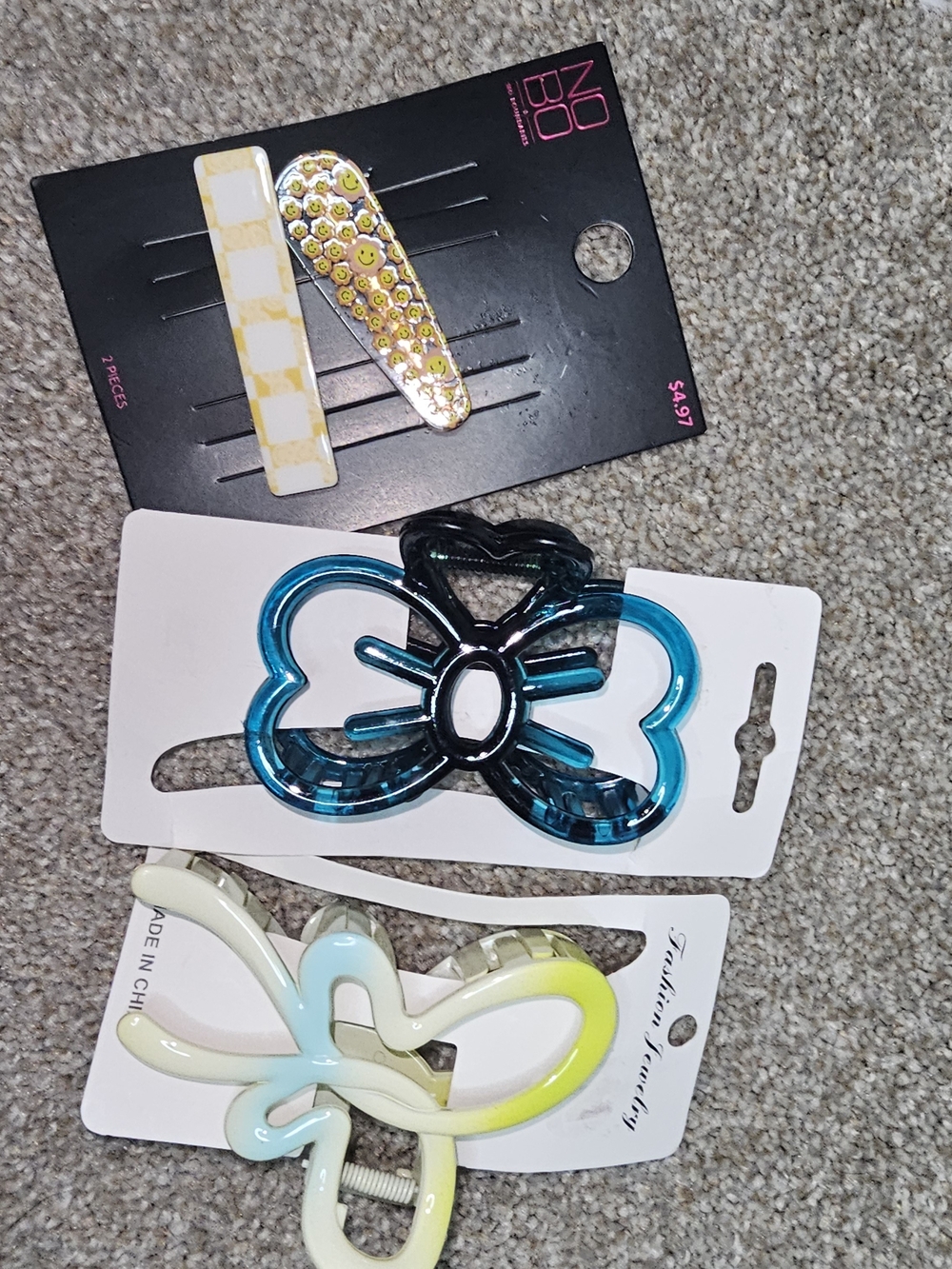 No Boundaries Yellow, Blue, Black & Cream Hair Clips Set